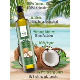 WoldoHealth 500ml MCT Oil 100% huile de noix de coco en bouteille de verre  goût neutre C8 C10 : : Epicerie